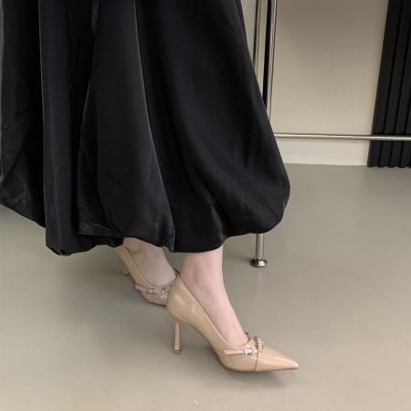 X-33176#春季新款单鞋金属饰扣时尚高跟鞋经典通勤皮面7cm高跟女鞋 鞋子批发女鞋批发凉鞋货源