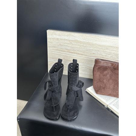 X-33178#新款罗马凉靴包跟夹趾纯色凉靴 鞋子批发女鞋批发凉鞋货源