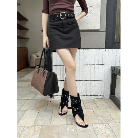 X-33182#新款罗马凉靴包跟夹趾纯色凉靴 鞋子批发女鞋批发凉鞋货源