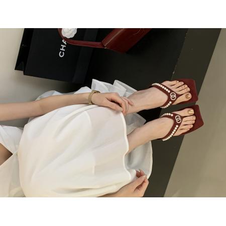 X-33184#新款仙女风法式珍珠夹趾凉拖鞋女款夏季外穿通勤配裙子 鞋子批发女鞋批发凉鞋货源