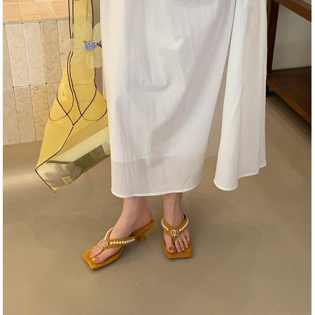 X-33184#新款仙女风法式珍珠夹趾凉拖鞋女款夏季外穿通勤配裙子 鞋子批发女鞋批发凉鞋货源