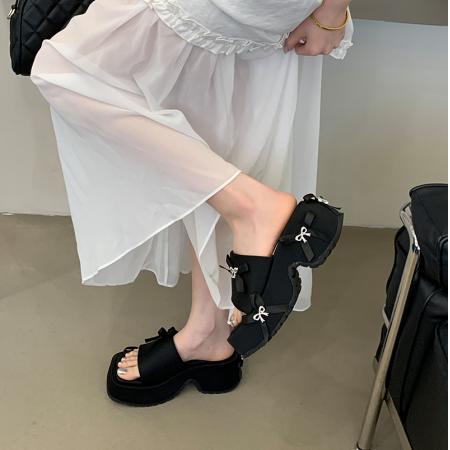 X-33187#增高新款法式仙女风厚底半拖女鞋蝴蝶结夏季外穿百搭 鞋子批发女鞋批发凉鞋货源