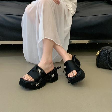 X-33187#增高新款法式仙女风厚底半拖女鞋蝴蝶结夏季外穿百搭 鞋子批发女鞋批发凉鞋货源