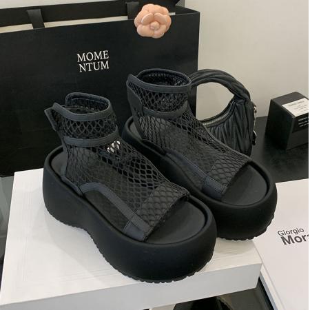 追品夏季新款松糕厚底网面凉鞋外...