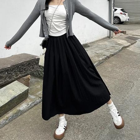 LN76440# 肌理感冰丝半身裙女夏薄款新款显瘦中长款遮胯a字裙天丝裙子