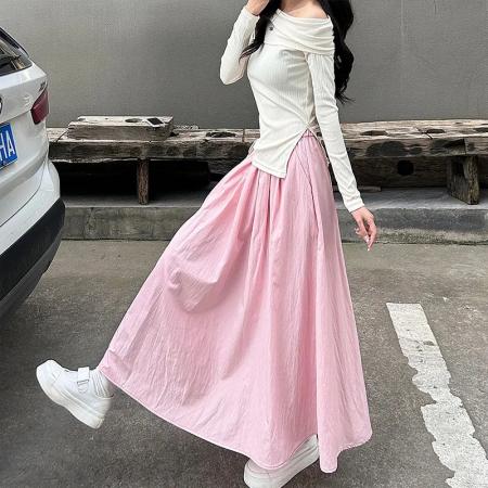 LN76440# 肌理感冰丝半身裙女夏薄款新款显瘦中长款遮胯a字裙天丝裙子