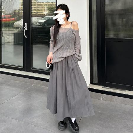 LN76440# 肌理感冰丝半身裙女夏薄款新款显瘦中长款遮胯a字裙天丝裙子