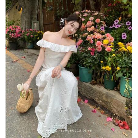 LN76441#凌茜恣禾花影镂白国风新中式镂空绣花飞边上衣绣花半身裙裙子