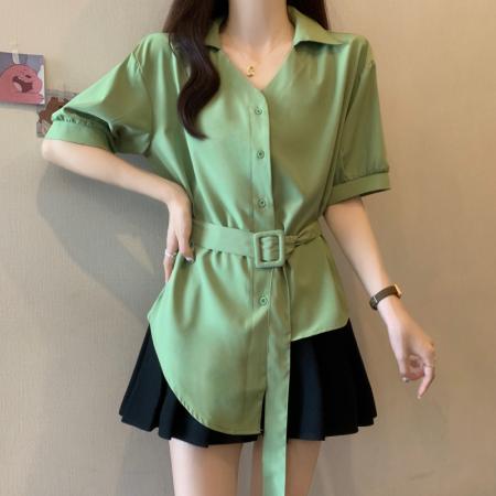 夏季新款大码女装胖mm洋气衬衫不规则收腰显瘦上衣连衣裙  服裝批發女裝批發服飾貨源