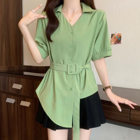 夏季新款大码女装胖mm洋气衬衫不规则收腰显瘦上衣连衣裙  服裝批發女裝批發服飾貨源