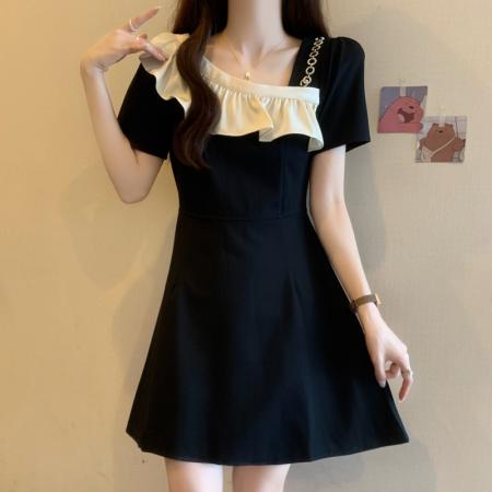 夏装新款大码女装胖mm设计感小香风黑色显瘦洋气连衣裙子  服裝批發女裝批發服飾貨源