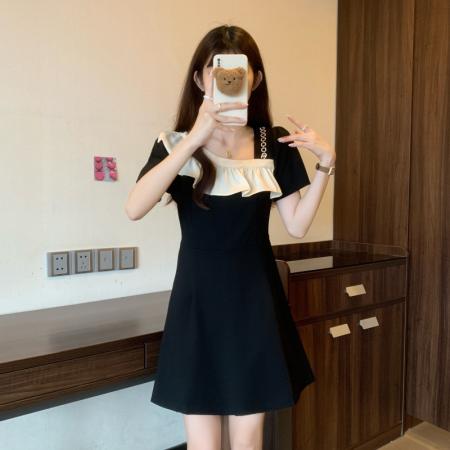 夏装新款大码女装胖mm设计感小香风黑色显瘦洋气连衣裙子  服裝批發女裝批發服飾貨源