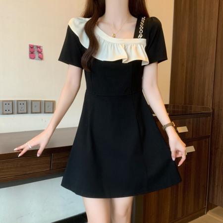 夏装新款大码女装胖mm设计感小香风黑色显瘦洋气连衣裙子  服裝批發女裝批發服飾貨源