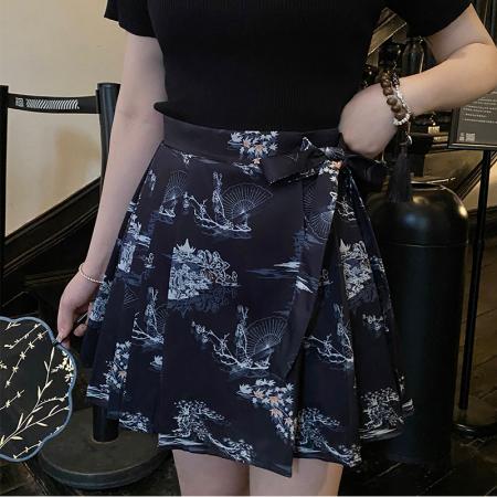 BY13939# 夏装新款大码女装新中式盘扣打底针织衫马面半身裙两件套  服裝批發女裝批發服飾貨源