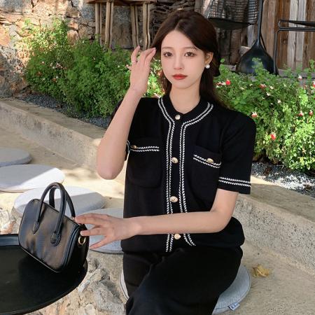 夏装新款大码女装胖mm短袖针织上衣+高腰阔腿长裤两件套  服裝批發女裝批發服飾貨源