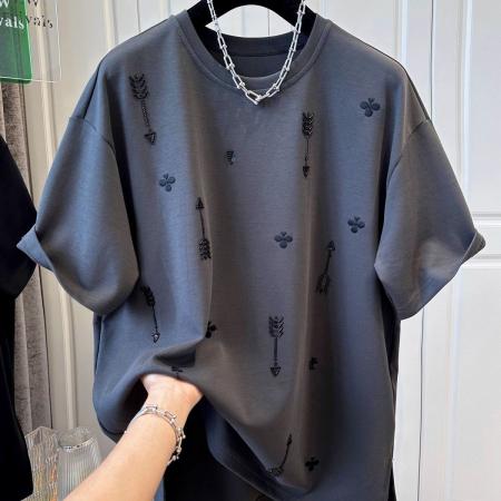 BY13960# 韩版300斤大码胖妹妹宽松刺绣烫钻T恤夏季新款休闲宽松上衣  服裝批發女裝批發服飾貨源