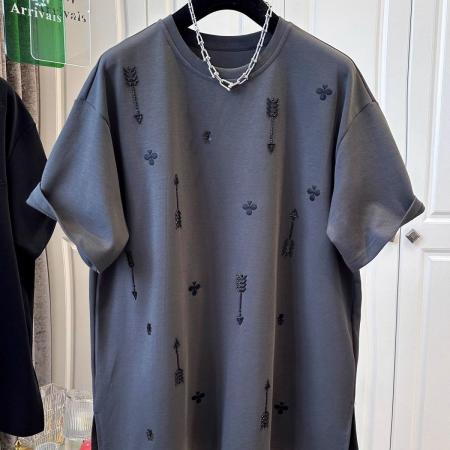 BY13960# 韩版300斤大码胖妹妹宽松刺绣烫钻T恤夏季新款休闲宽松上衣  服裝批發女裝批發服飾貨源