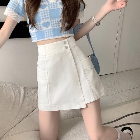 洗水棉裤裙女牛仔短裤高腰显瘦防走光工装裤裙A字半身裙裤  服裝批發女裝批發服飾貨源