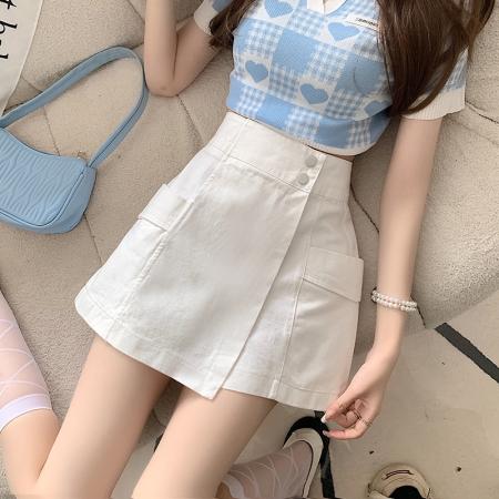 洗水棉裤裙女牛仔短裤高腰显瘦防走光工装裤裙A字半身裙裤  服裝批發女裝批發服飾貨源