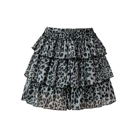 豹纹蛋糕半身裙女新款蓬蓬a字短款高腰辣妹小个子短裙子  服裝批發女裝批發服飾貨源