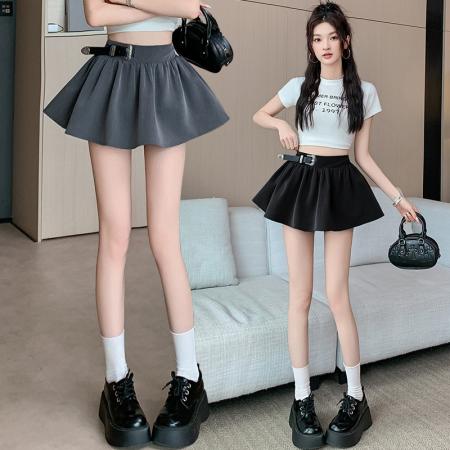 新款韩系辣妹半身裙学院风减龄蓬蓬裙女时尚腰带防走光A字裙  服裝批發女裝批發服飾貨源