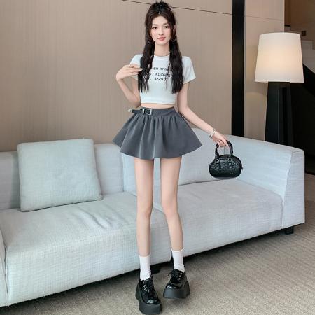新款韩系辣妹半身裙学院风减龄蓬蓬裙女时尚腰带防走光A字裙  服裝批發女裝批發服飾貨源