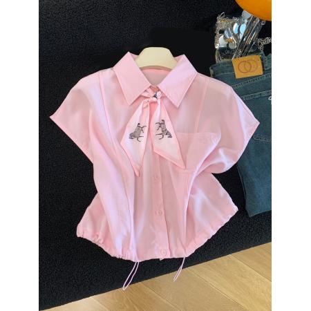 夏季新款韩版丝巾领带无袖衬衫女上衣设计感小众高端洋气  服裝批發女裝批發服飾貨源