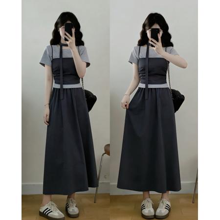 大码夏季新款胖MM设计感圆领短袖T恤小吊带半身裙三件套  服裝批發女裝批發服飾貨源