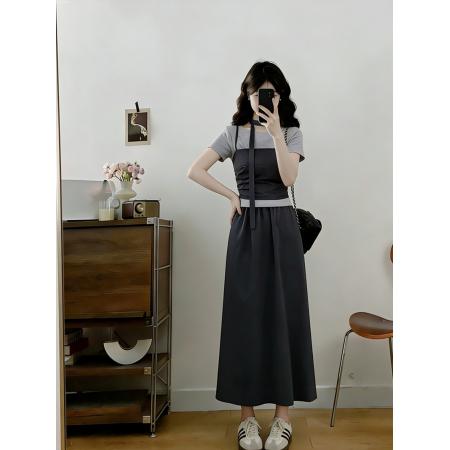 大码夏季新款胖MM设计感圆领短袖T恤小吊带半身裙三件套  服裝批發女裝批發服飾貨源