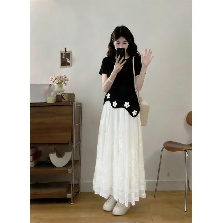 大码夏季新款胖MM不规则花朵短袖上衣半身裙两件套装  服裝批發女裝批發服飾貨源