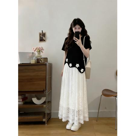 大码夏季新款胖MM不规则花朵短袖上衣半身裙两件套装  服裝批發女裝批發服飾貨源