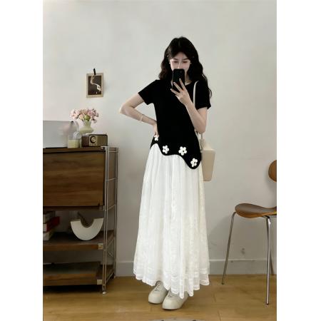 大码夏季新款胖MM不规则花朵短袖上衣半身裙两件套装  服裝批發女裝批發服飾貨源