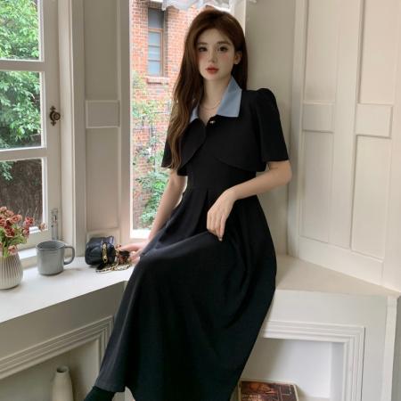 赫本风黑色连衣裙女夏法式气质吊带裙套装  服裝批發女裝批發服飾貨源