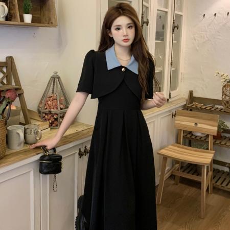 赫本风黑色连衣裙女夏法式气质吊带裙套装  服裝批發女裝批發服飾貨源