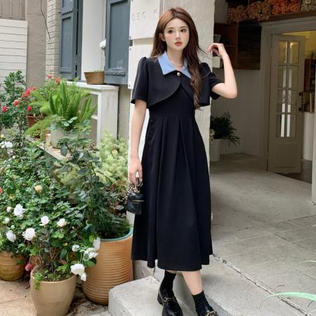 赫本风黑色连衣裙女夏法式气质吊带裙套装  服裝批發女裝批發服飾貨源