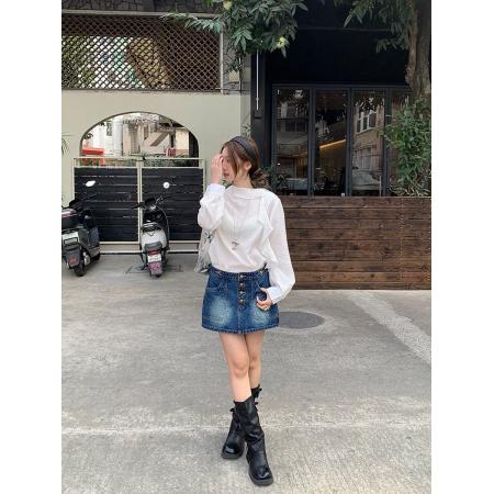 美式复古低腰牛仔半身裙裤女早春小个子防走光a字包臀短裙子  服裝批發女裝批發服飾貨源