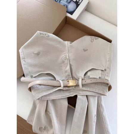 辣妹复古小马刺绣牛仔裤女春季米白色高腰显瘦宽松阔腿直筒拖地裤  服裝批發女裝批發服飾貨源