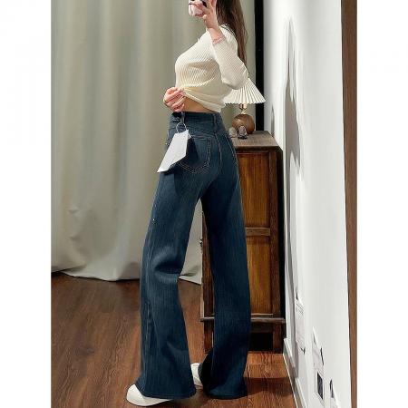 满天星烫钻微喇牛仔裤女夏季新款高腰显瘦宽松小个子喇叭裤子  服裝批發女裝批發服飾貨源