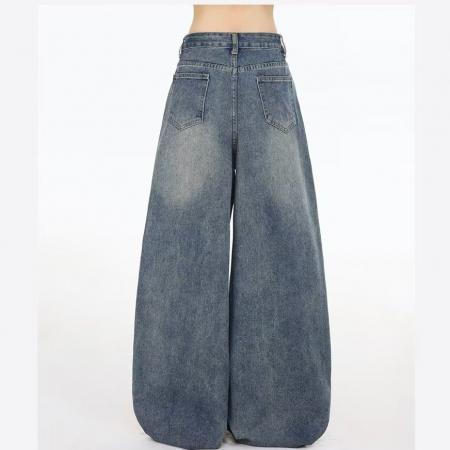 刺绣牛仔裤高街牛仔春秋高腰显瘦窄版直筒阔腿裤休闲裤女  服裝批發女裝批發服飾貨源