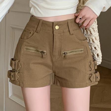 美式复古工装牛仔短裤女春夏新款修身显瘦弹力包臀热裤  服裝批發女裝批發服飾貨源