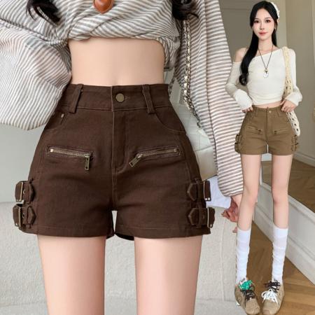 美式复古工装牛仔短裤女春夏新款修身显瘦弹力包臀热裤  服裝批發女裝批發服飾貨源