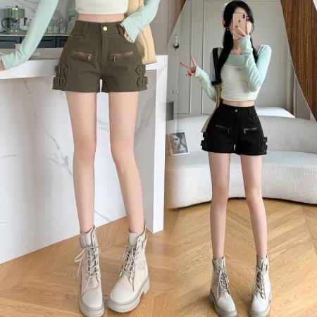 美式复古工装牛仔短裤女春夏新款修身显瘦弹力包臀热裤  服裝批發女裝批發服飾貨源
