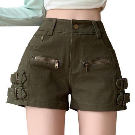 美式复古工装牛仔短裤女春夏新款修身显瘦弹力包臀热裤  服裝批發女裝批發服飾貨源