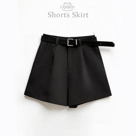 新款纯色西装高腰休闲裤女装春夏百搭宽松显瘦阔腿裤短裤  服裝批發女裝批發服飾貨源