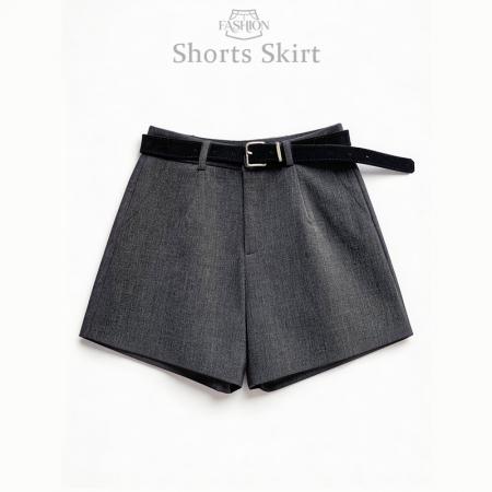 新款纯色西装高腰休闲裤女装春夏百搭宽松显瘦阔腿裤短裤  服裝批發女裝批發服飾貨源