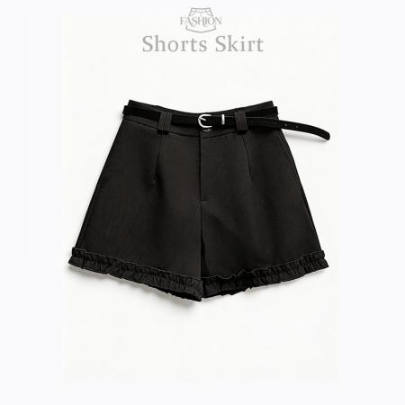 灰色西装木耳边阔腿短裤女春小个子高腰a字百搭休闲裤子  服裝批發女裝批發服飾貨源