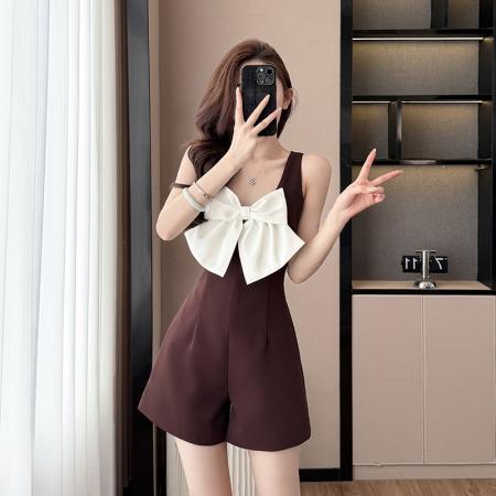 法式小香风连体裤夏季新款时尚轻奢名媛设计感蝴蝶结掐腰显瘦短裤  服裝批發女裝批發服飾貨源