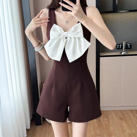 法式小香风连体裤夏季新款时尚轻奢名媛设计感蝴蝶结掐腰显瘦短裤  服裝批發女裝批發服飾貨源