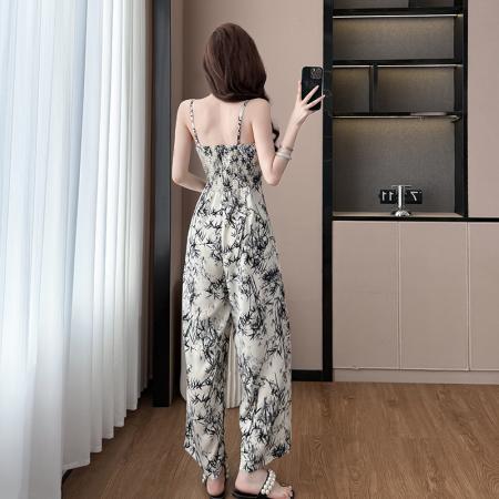 新款吊带连体裤薄款女时尚连身裤阔腿裤套装小个子连衣裤  服裝批發女裝批發服飾貨源