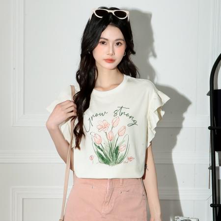 新款女夏飞飞袖印花显瘦上衣  服裝批發女裝批發服飾貨源